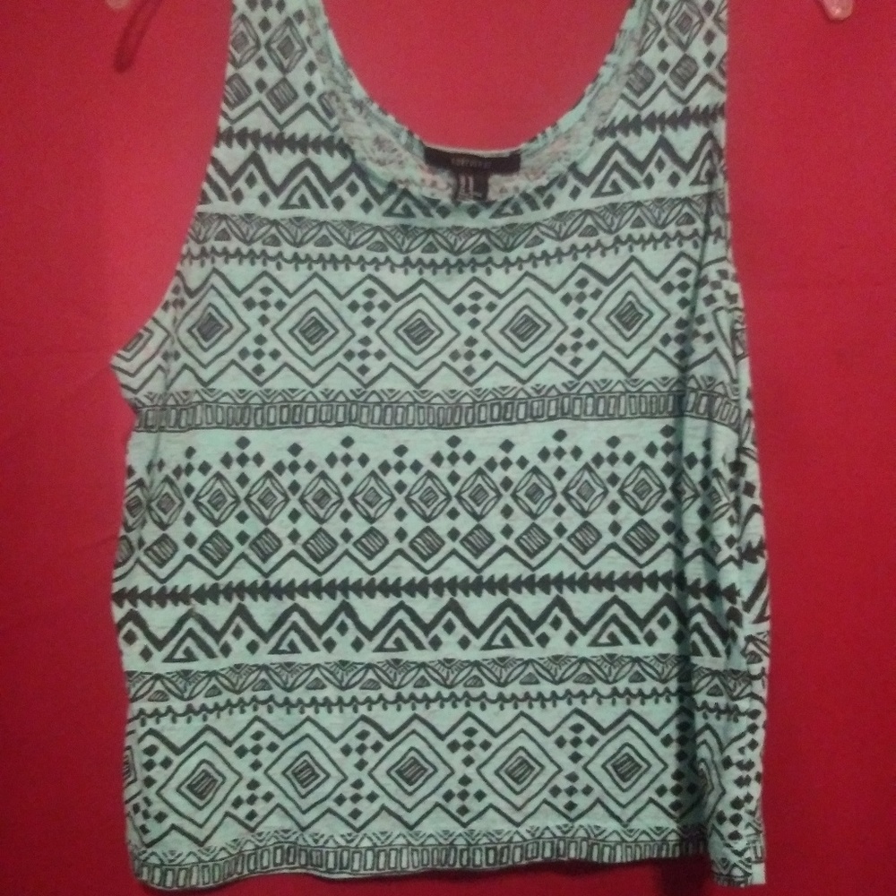 Teal Aztec print cropped tank